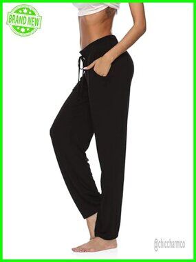 Wide Leg Yoga Pants with Pockets Drawstring Lounge Workout Pants